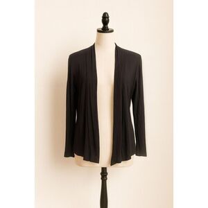 Claudia Richard Black Draped Open-Front Top – Size S – Soft Lightweight Cardigan